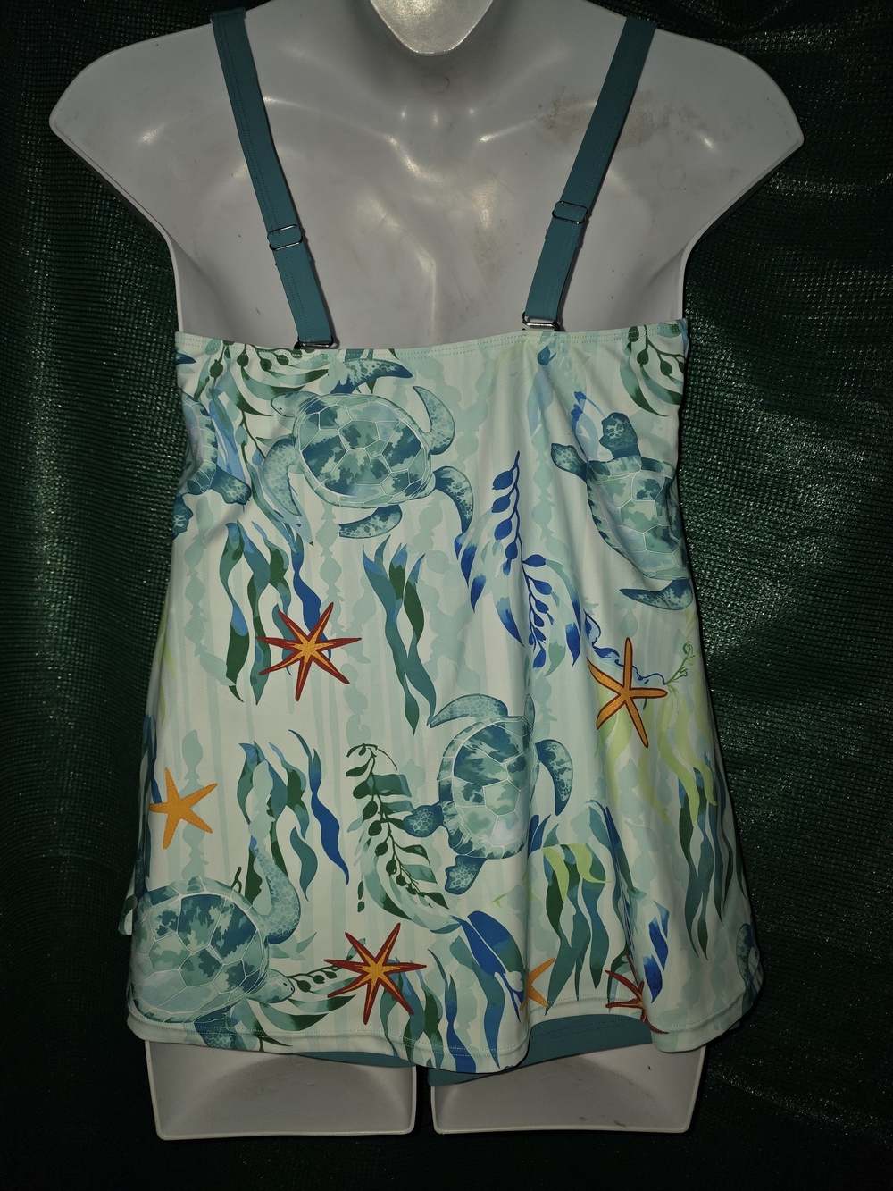 Size Large Sea Turtle Print Tankini Set Swimsuit Top Teal - Picture 5 of 5